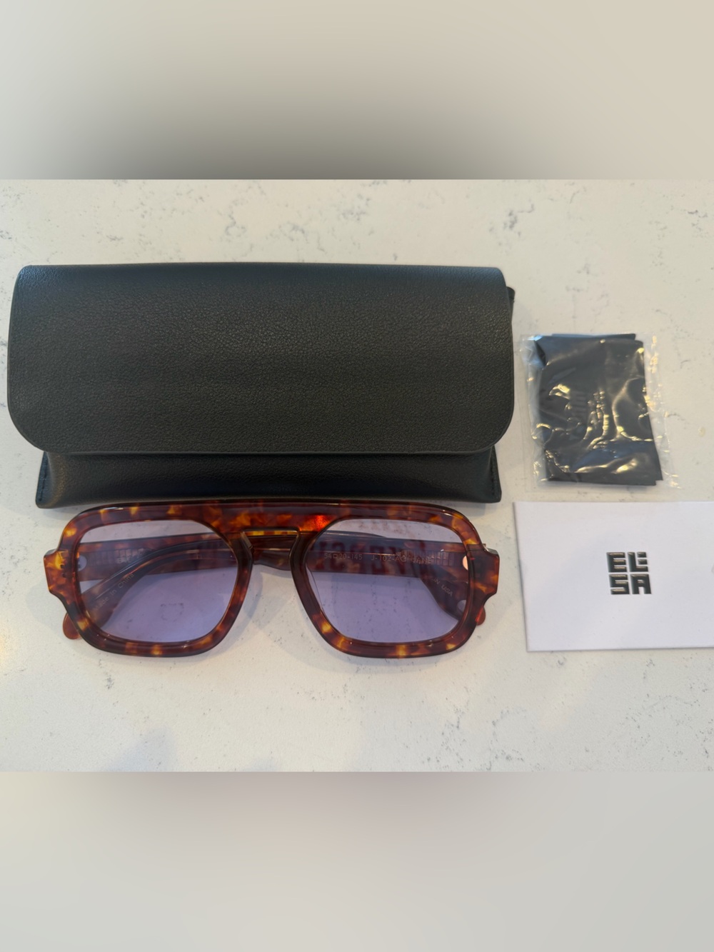 ELSA Tortoiseshell Rectangle Sunglasses with Purple Lenses